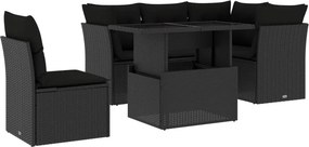 vidaXL 6 részes fekete polyrattan kerti ülőgarnitúra párnákkal