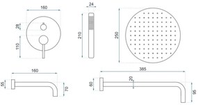 REA-P6609 - LUNGO termosztátos zuhanyszett rejtett csapteleppel, szálcsiszolt arany