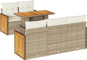 vidaXL 6 részes bézs polyrattan akácfa kerti ülőgarnitúra párnával
