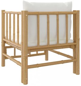 Bambusz kerti kanapé krémfehér párnákkal