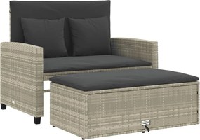 vidaXL 2 személyes világosszürke polyrattan kerti kanapé párnával