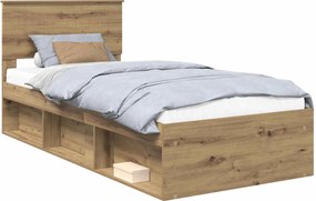 vidaXL Ágykeret fejtámlával Művészi tölgy 90 x 200 cm Tömör fenyőfa
