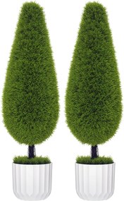 HOMCOM 2 db Mesterséges Ciprusfa 90 cm, UV Védelemmel ellátott Mesterséges Növény, Műanyag Növény Cserépben, Valódihoz Hasonló Mesterséges Növény Napp