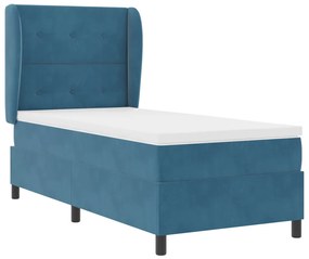 Box Spring Ágy Matraccal Sötétkék 100x200 cm Bársony