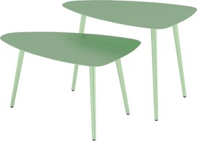 Outsunny 2 darabos kerti kávézóasztal készlet, háromszög alakú fésülhető asztalok, acélváz, állítható lábakkal erkélyhez, teraszhoz, kerthez, világosz