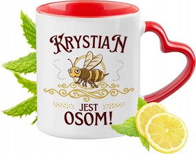 Krisztiánnak Piros Bögre Szív Alakú Füllel Ajándék