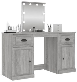 szürke sonoma színű fésülködőasztal LED-del 130x50x132,5 cm