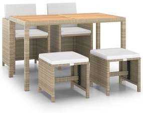 vidaXL 5 részes bézs polyrattan kerti étkezőgarnitúra párnákkal