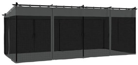 antracitszürke acél pavilon hálós oldalakkal 6 x 3 m