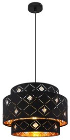 Globo 15448H1 Függeszték fém fekete váz, fekete-arany textil ernyővel, akril -kristály dekor gyöngyökkel. Ø:400, M:1400, fényforrás nélkül 1xE27 60W 230V