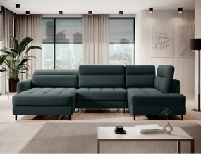 Zöld bársony kinyitható-tárolóhelyes sarokkanapé (jobb oldali-U alakú) Berrto – ELTAP