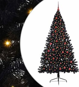 vidaXL Mesterséges, előre világított karácsonyi fa Fekete 210 cm PVC