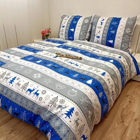 Pamut lepedők Karácsonyi kék Christmas lepedők TiaHome - 1x Párna 90x70cm, 1x Paplan 140x200cm