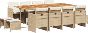 vidaXL 13 részes bézs polyrattan kerti étkezőgarnitúra párnákkal