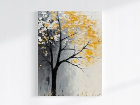 Vászonkép Canvas Olaj Impasto Tájkép Ősz Fa Köd Eső 60x80