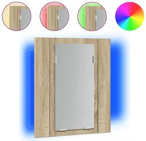 vidaXL tölgyszínű akril LED-es tükrös fürdőszobaszekrény 40x12x45 cm