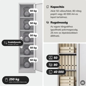 Kartotékos iratszekrény kulcsos szürke, 450x1850x600 mm: ALEX D600