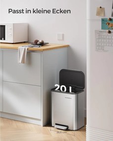 Konyhai szemetes, 20 literes pedálos kuka belső vödörrel, fedéllel, acél