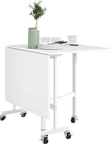 HOMCOM Összecsukható Étkezőasztal 4-6 Fő Részére Görgőkkel és Kihajtható Szárnyakkal, 120x80x73 cm, Fehér | Aosom