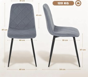 HOMCOM Étkezőszékek, 4 db-os konyhaszék szett háttámlával, kárpitozott székek fém lábakkal, szürke