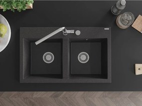 Mexen Hektor 2 rekeszes gránit mosogató 800 x 480 mm, fekete pöttyös, króm szifon - 6521802000-76