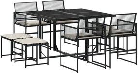 vidaXL 9 részes fekete polyrattan kerti étkezőgarnitúra párnákkal