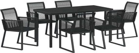 vidaXL Kert étkező szett 7 pcs Fekete Porszórt acél