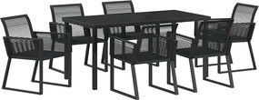 vidaXL Kert étkező szett 7 pcs Fekete Porszórt acél