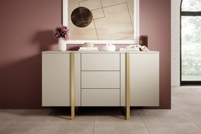 Verica 150 cm-es komód három fiókkal - kasmír / arany lábak