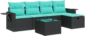 vidaXL 6 részes fekete polyrattan kerti ülőgarnitúra párnákkal