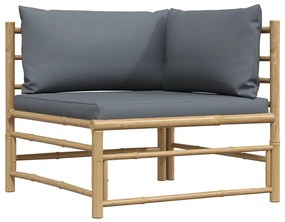 vidaXL bambusz kerti sarokkanapé sötétszürke párnákkal