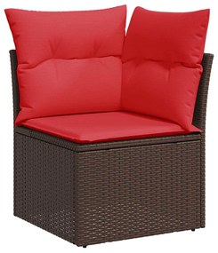 9 részes barna polyrattan akácfa kerti ülőgarnitúra párnákkal