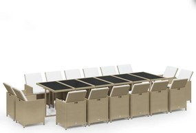 vidaXL 17 részes bézs polyrattan kerti étkezőgarnitúra párnákkal