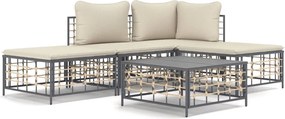 vidaXL 5 részes antracitszürke polyrattan kerti ülőgarnitúra párnákkal