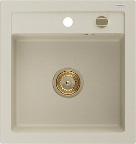 Mexen Vito  konyhai mosogató gránit 1 medence+ pop up szifon 520 x 490 mm, beige, szifon  arany  - 6503521000-69-G 1 medencés
