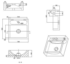 Sapho - BLOK fali mosdó 30x30 cm antracit