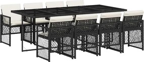 vidaXL 9 részes fekete polyrattan kerti étkezőgarnitúra párnákkal