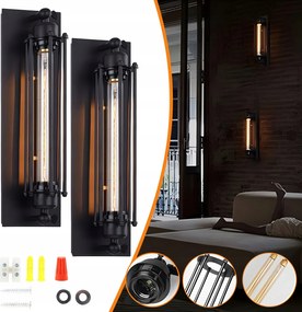 2db Retro fali lámpa fekete Loft retro lámpa fehér meleg E27