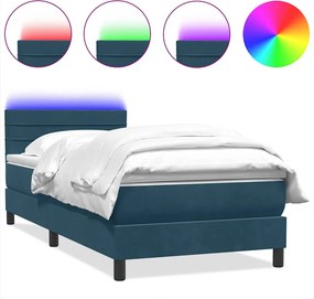 vidaXL sötétkék bársony rugós és LED-es ágy matraccal 80x210 cm