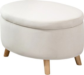 HOMCOM Tárolós Ottoman, Ovális Ottoman Fedéllel, Ágy Ottoman Velúr Hatással, Előszobába, Hálószobába, Nappaliba, Fa Lábbal 71 x 51.5 x 42 cm Beige | A