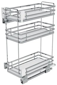 Konyhai fémrács, 300mm, oldalra szerelhető, króm-fehér, teljes kihúzás, csillapított záródás, rejtett fióksín, 3 kosár SIGE, Infinity Plus 004