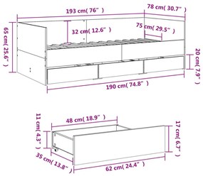 fehér kanapéágy fiókkal matrac nélkül 75x190 cm