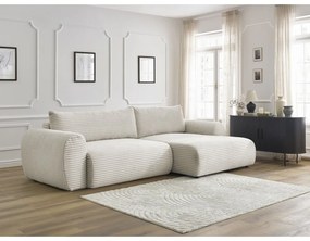 Krémszínű kordbársony kinyitható sarokkanapé (jobb oldali) Lucien – Bobochic Paris