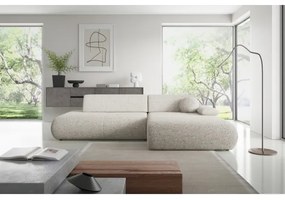 PRATO jobb oldali, L-alakú, kihúzható sarokkanapé tárolóval, bézs