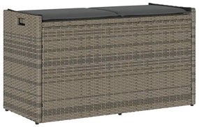 Szürke polyrattan kültéri tárolópad párnával 100 cm