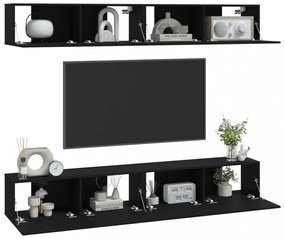 4 db fekete fali TV-szekrény 100 x 30 x 30 cm