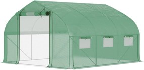 Outsunny Kert Tunnelláda Üvegház, 10,4 m², UV-álló Kert Üvegház, Rolós Cipzáras Ajtó, Hálós Ablakok, Galvanizált Acél Cső és 140g/㎡ PE, 350 x 300 x 20