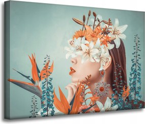 Vászonkép Nő Virágok Levelek Természet 70x50 cm Ideális ajándék