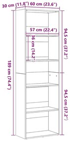 fekete tölgy színű szerelt fa könyvespolc 60 x 30 x 189 cm