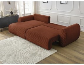 Téglavörös kordbársony kinyitható sarokkanapé (bal oldali) Lucien – Bobochic Paris